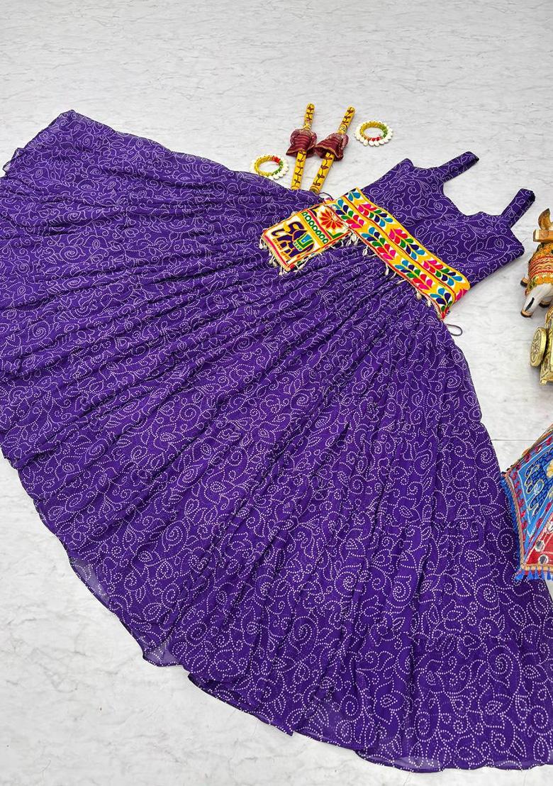 Purple Gamthi Work Georgette Gown - Indya