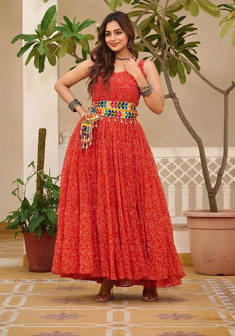 Red Gamthi Work Georgette Gown