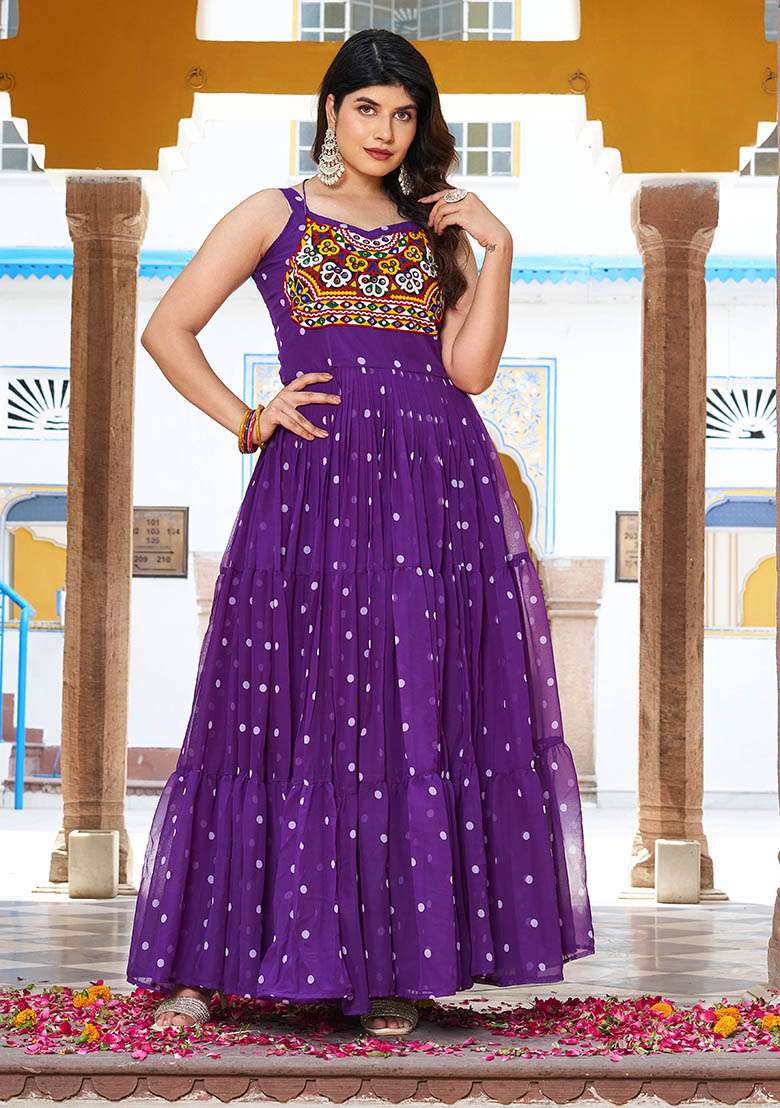 Purple Embroidered Georgette Anarkali - Indya