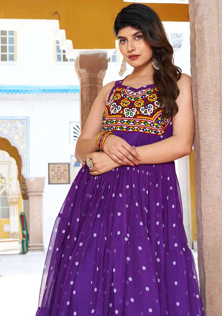 Purple Embroidered Georgette Anarkali - Indya