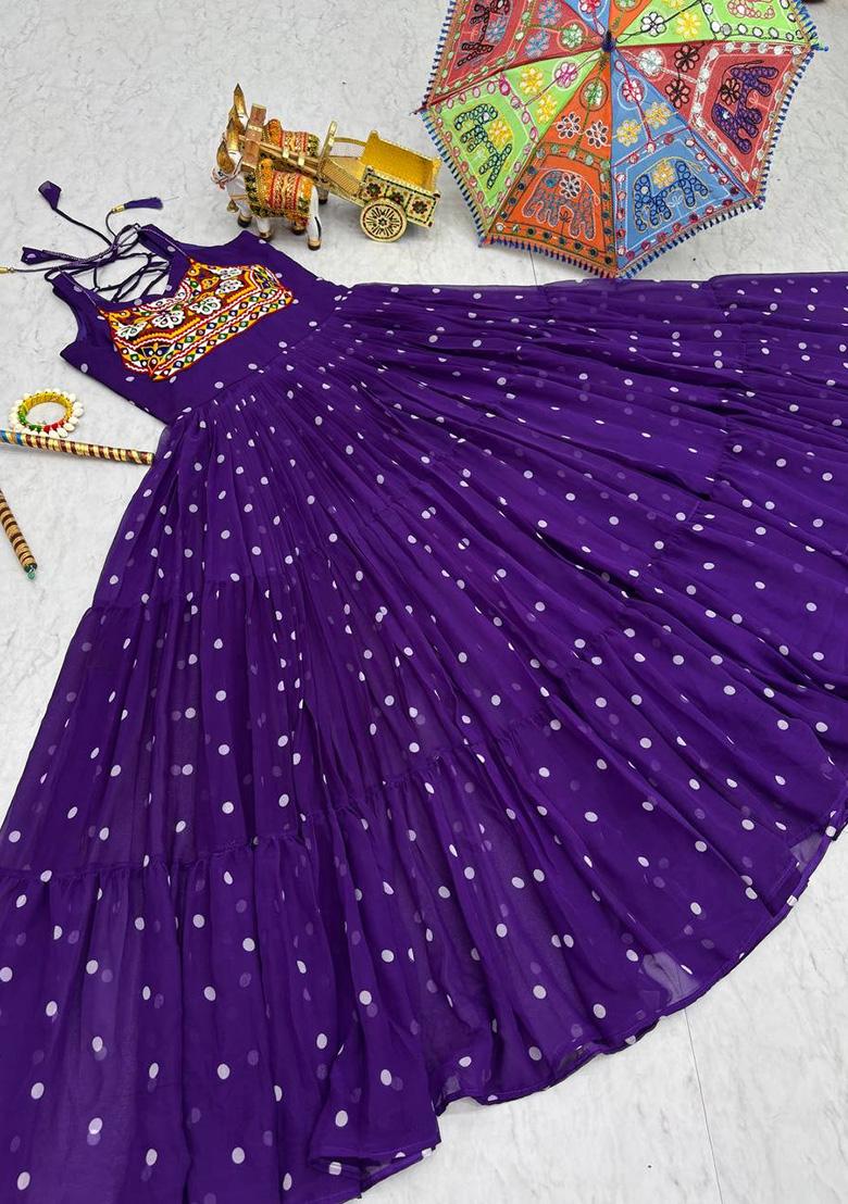 Purple Printed Georgette Gown - Indya