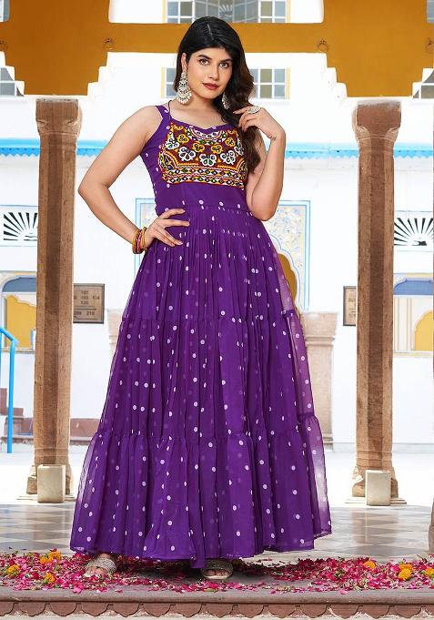 Purple Printed Georgette Gown