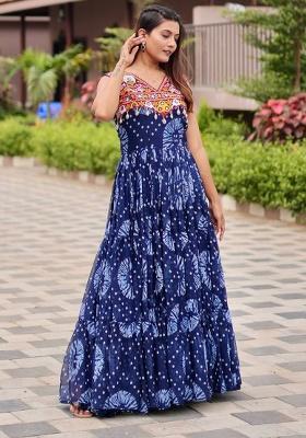 Blue Gamthi Work Georgette Gown