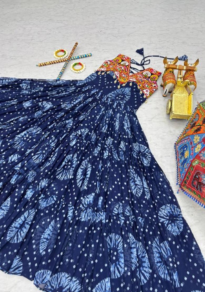 Blue Gamthi Work Georgette Gown - Indya