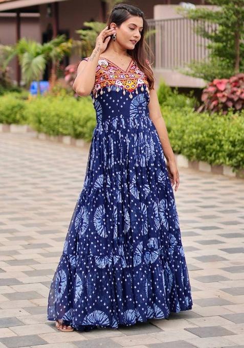 Blue Gamthi Work Georgette Gown