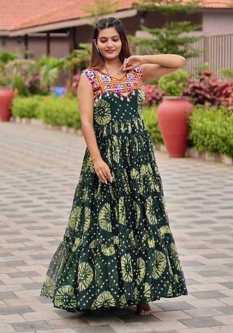 Green Gamthi Work Georgette Gown