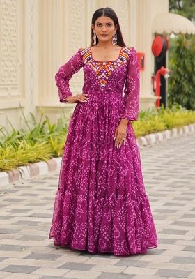 Purple Gamthi Work Georgette Gown