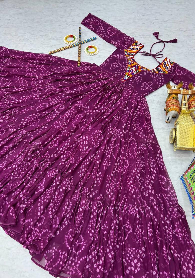 Purple Gamthi Work Georgette Gown - Indya