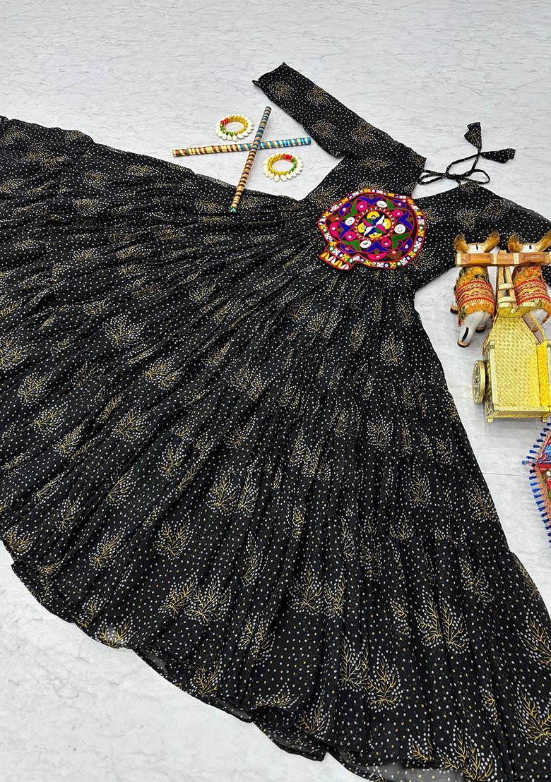 Black Gamthi Work Georgette Gown - Indya