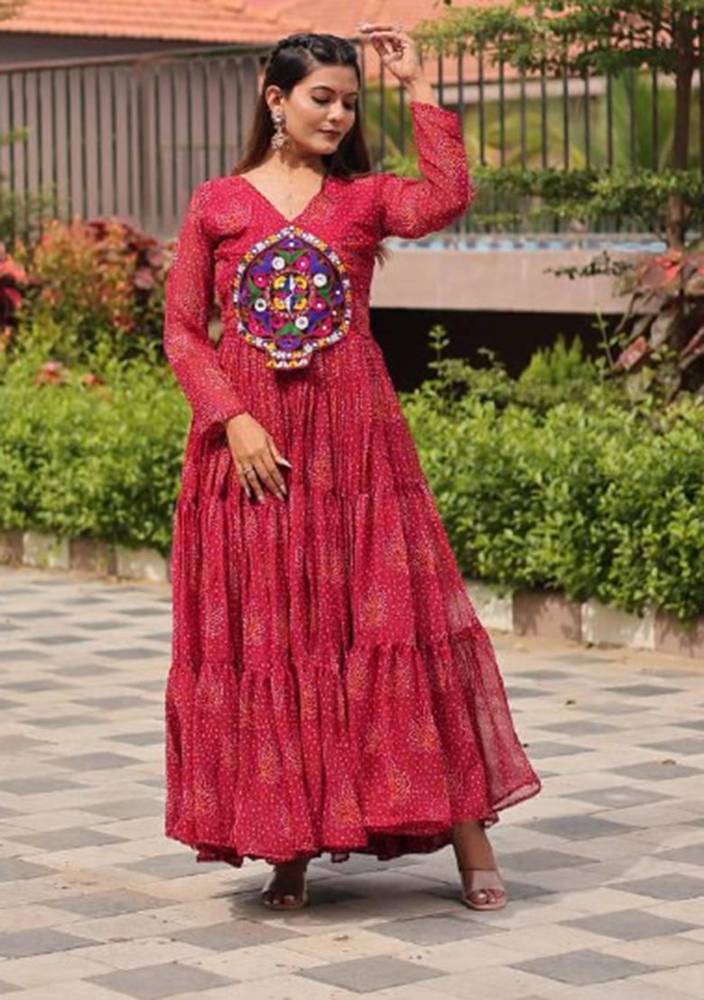 Maroon Gamthi Work Georgette Gown - Indya