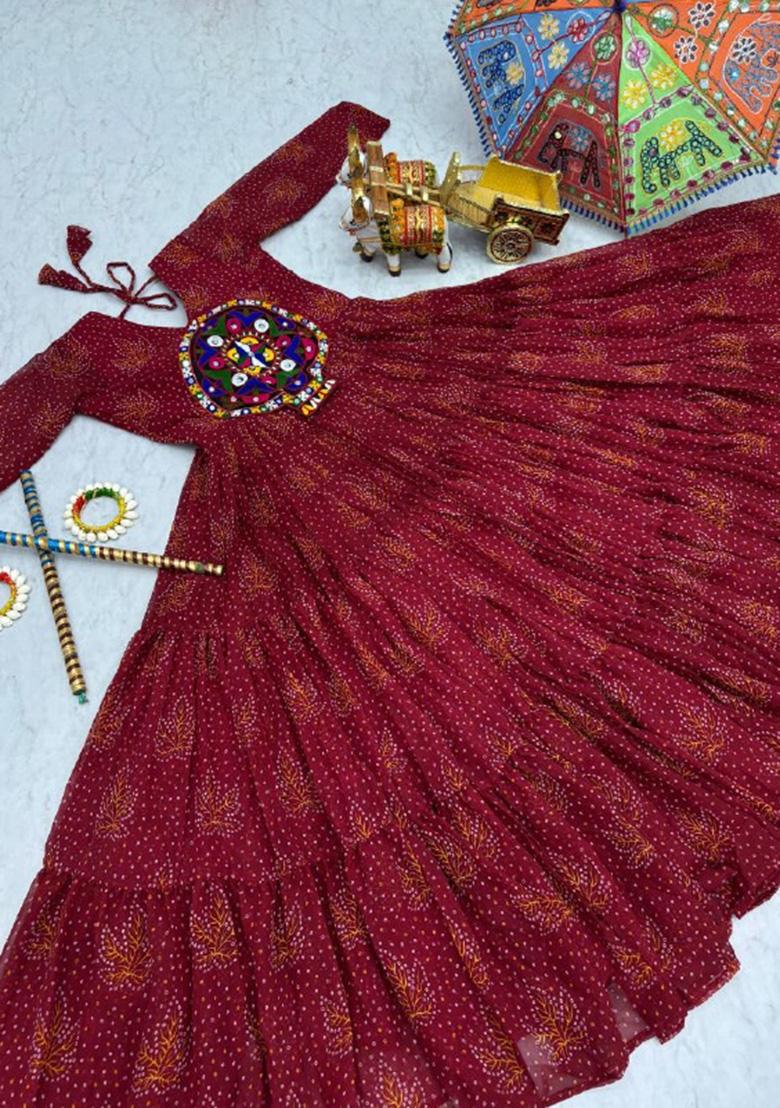 Maroon Gamthi Work Georgette Gown - Indya