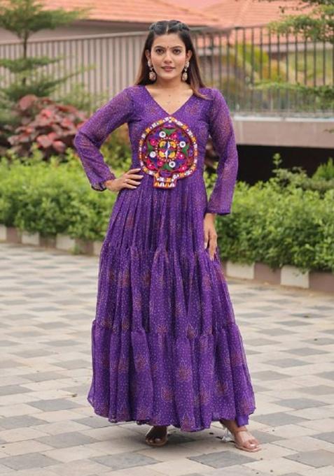 Purple Gamthi Work Georgette Gown