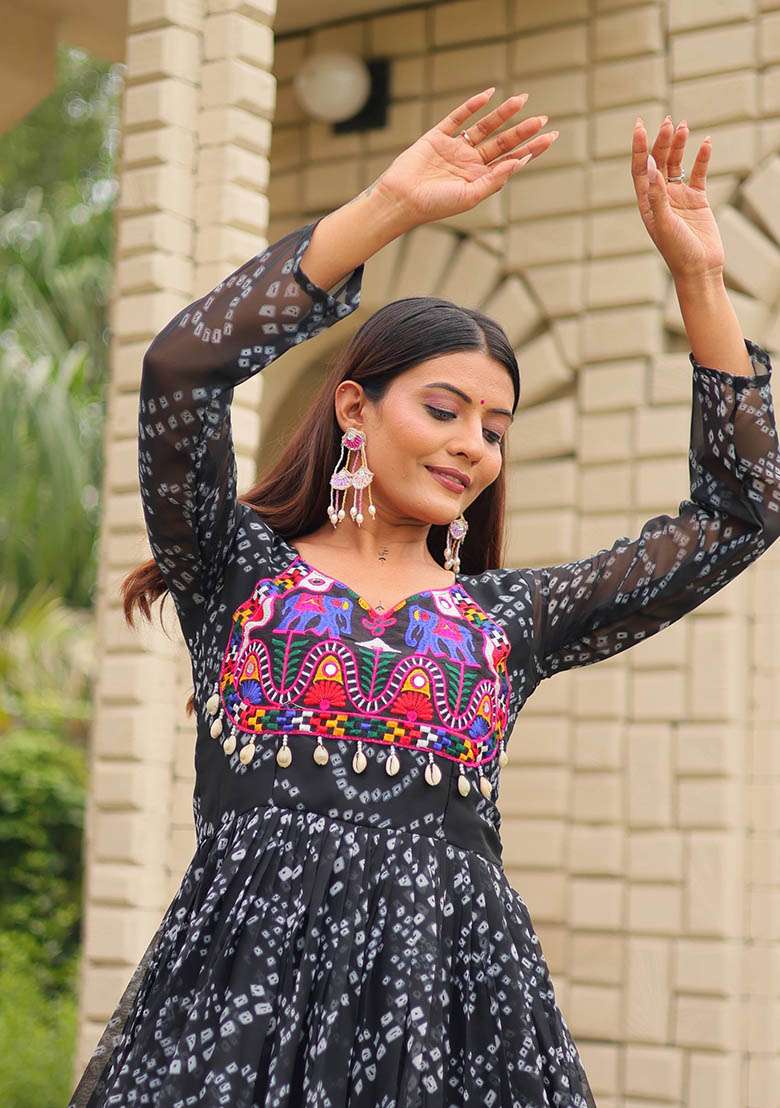 Black Bandhani Georgette Anarkali - Indya