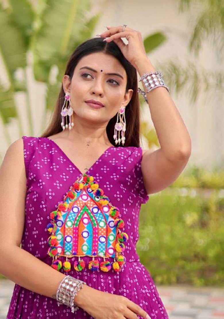 Purple Printed Georgette Anarkali - Indya