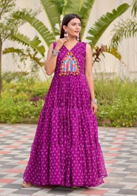 Purple Embroidery Georgette Gown
