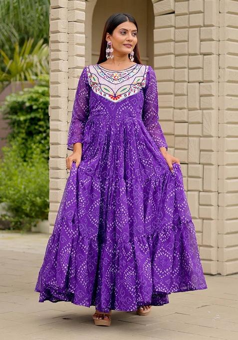 Purple Embroidery Georgette Gown