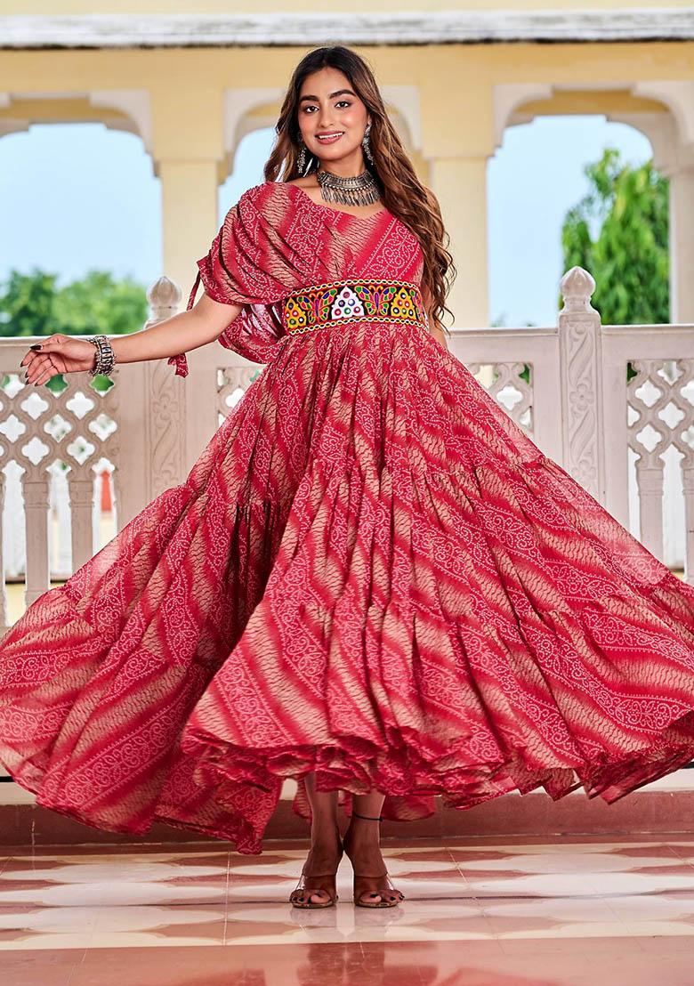Pink Gamthi Work Georgette Gown - Indya