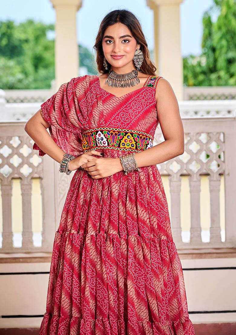 Pink Gamthi Work Georgette Gown - Indya