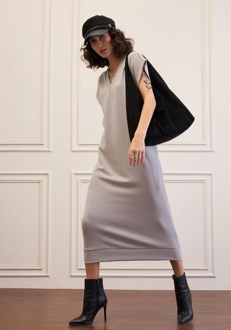 Grey Solid Rib Dress