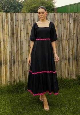 Black Solid Cotton Dress