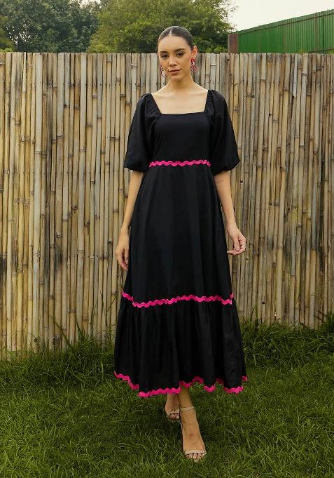 Black Solid Cotton Dress