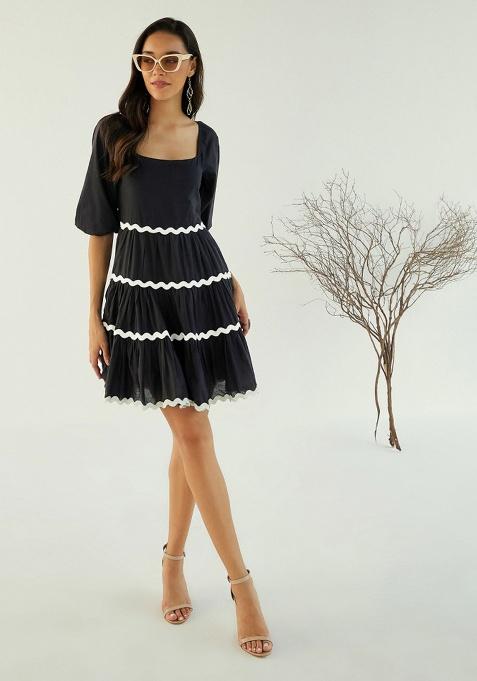 Black Solid Cotton Dress