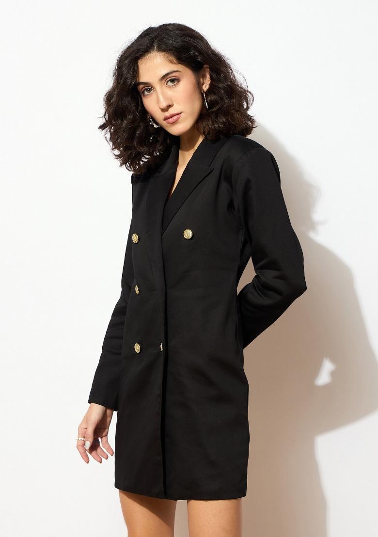 Black Solid Cotton Dress - Indya