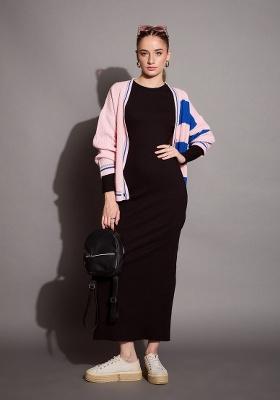 Black Self Design Rib Dress