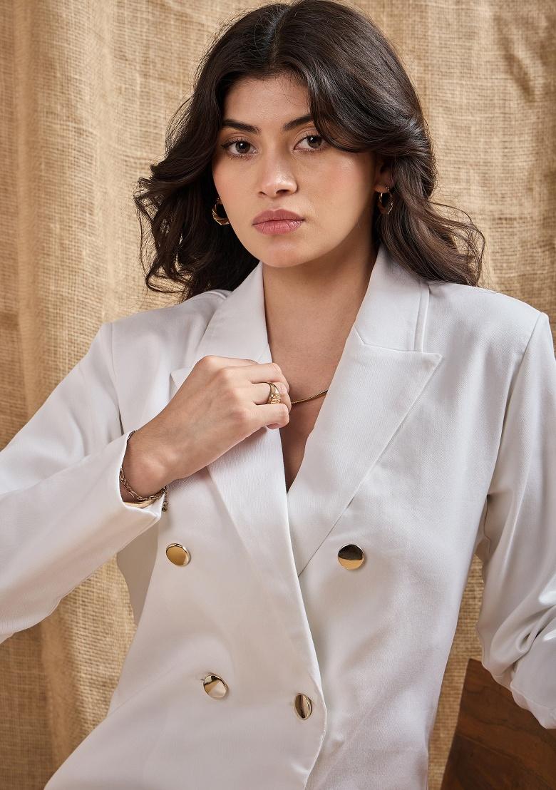 White Solid Cotton Dress - Indya