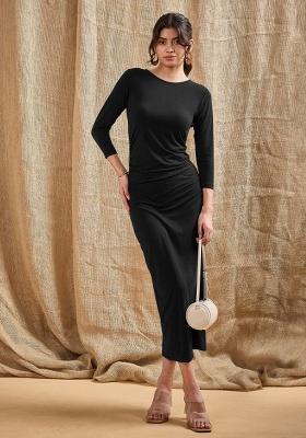 Black Solid Cotton Dress