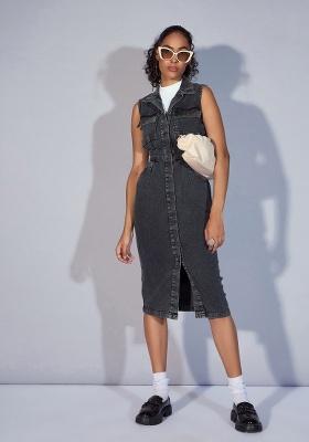 Black Solid Rib Dress