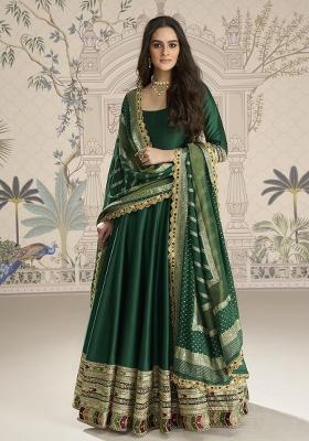 Green Embroidered Silk Gown With Dupatta