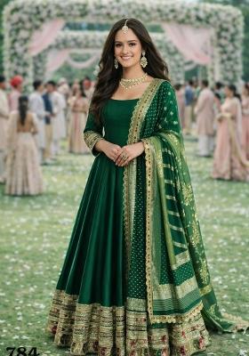 Greem Embroidered Silk Gown With Dupatta