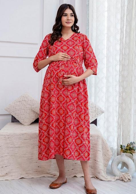 Red Printed Cotton Kurta