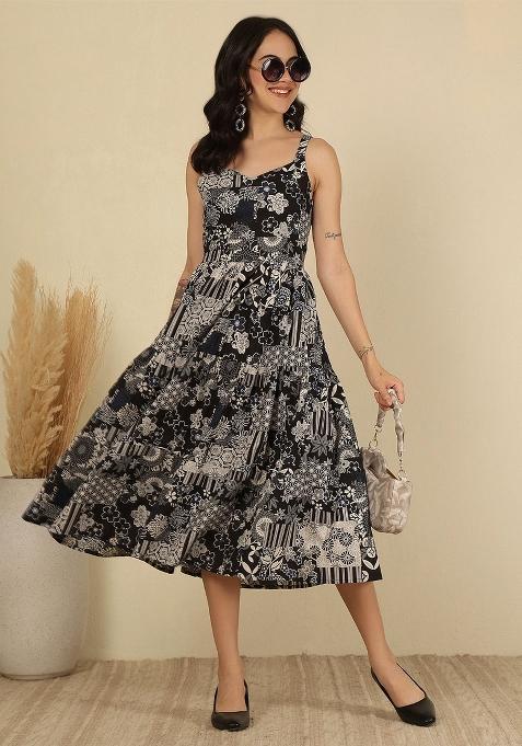 Black Printed Cotton Dress
