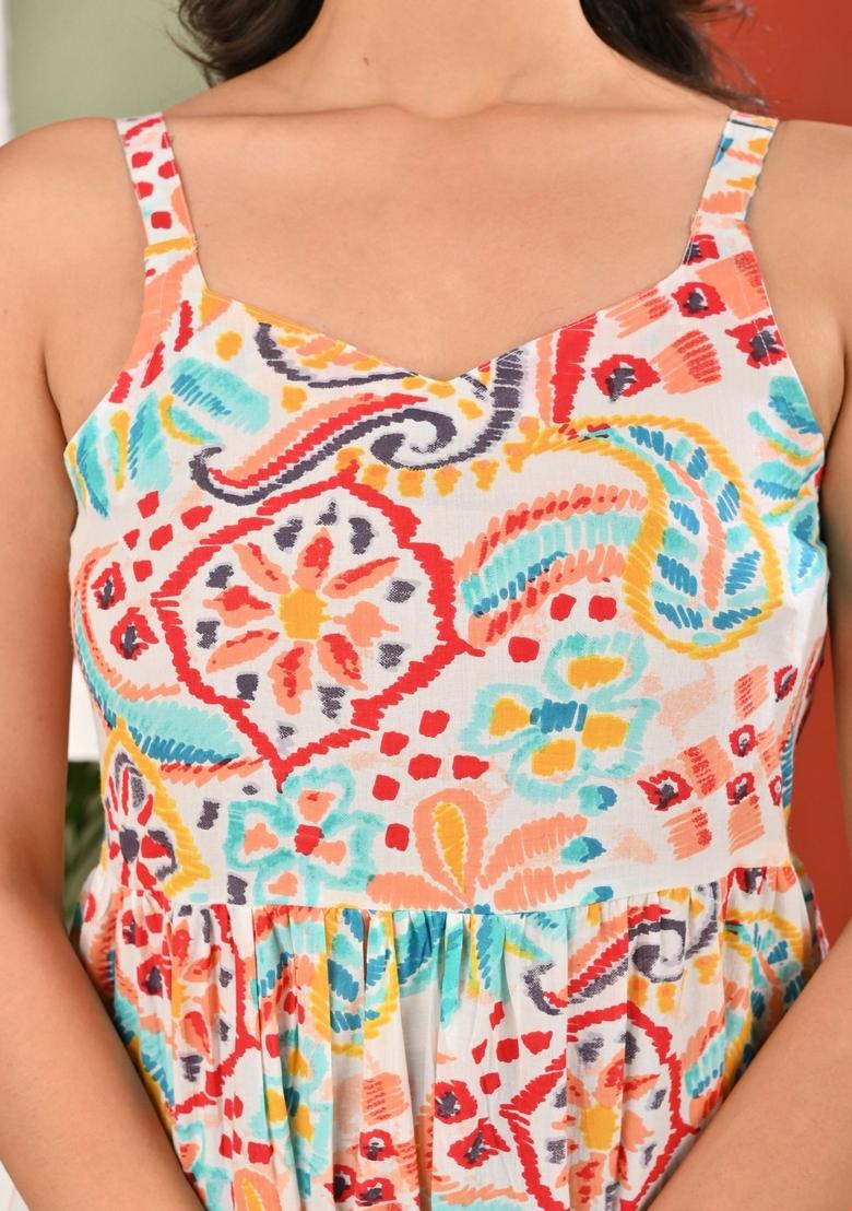 Multi Printed Cotton Dress - Indya