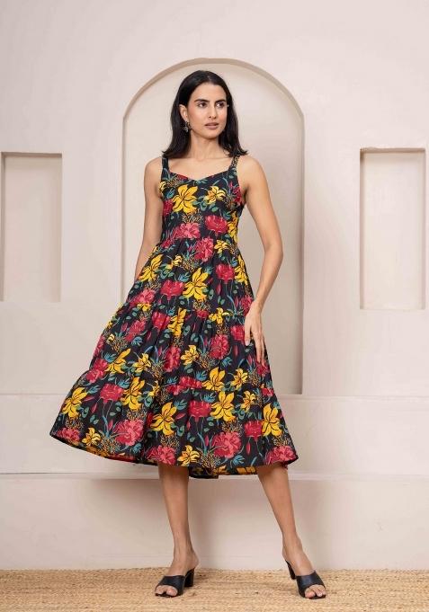 Black Printed Cotton Dress