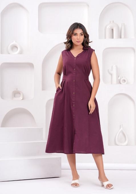 Burgundy Printed Cotton Dress