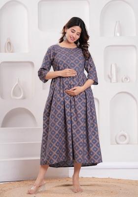 Grey Printed Cotton Dress