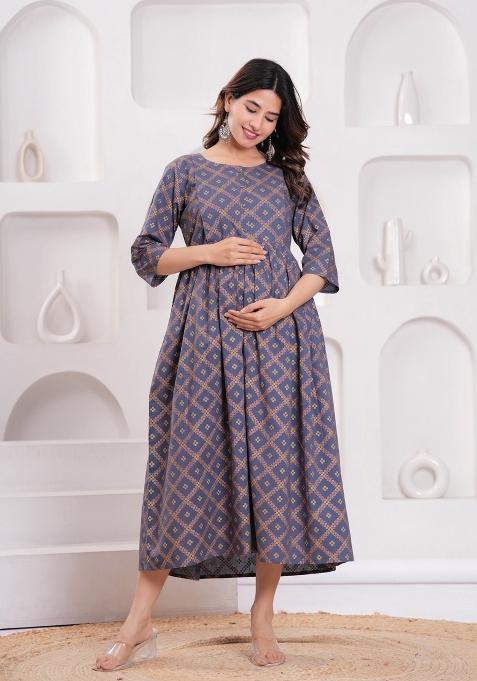 Grey Printed Cotton Dress