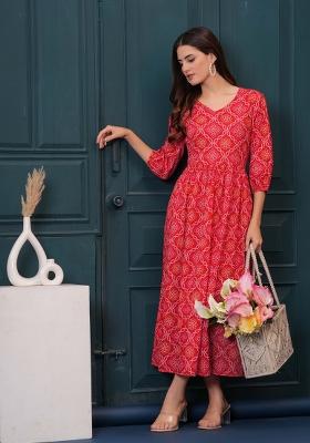 Red Printed Cotton Dress