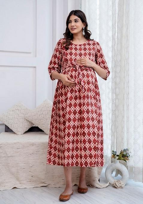 Maroon Printed Cotton Dress