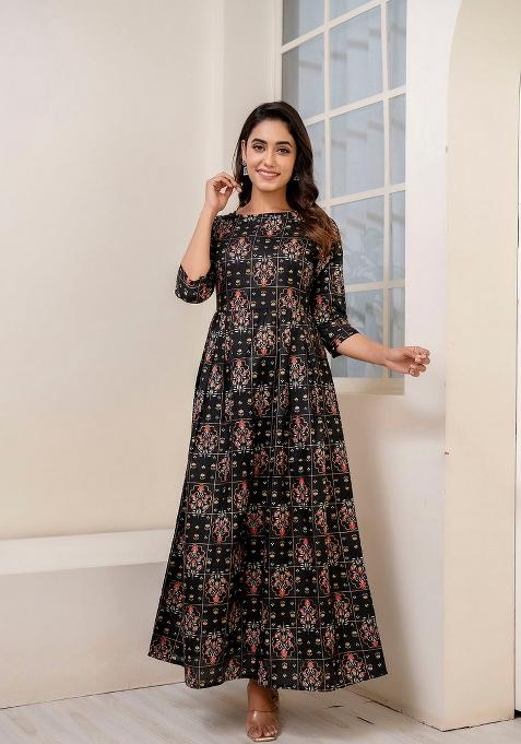 Black Printed Cotton Dress