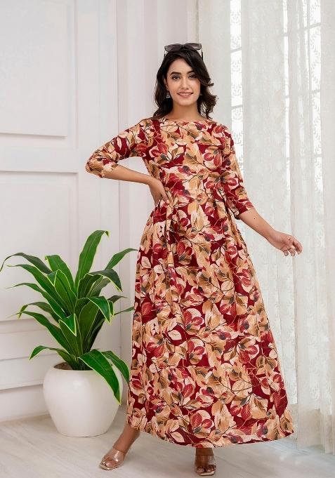Maroon Printed Cotton Dress