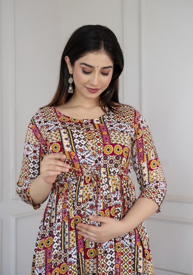 Multi Printed Cotton Dress - Indya