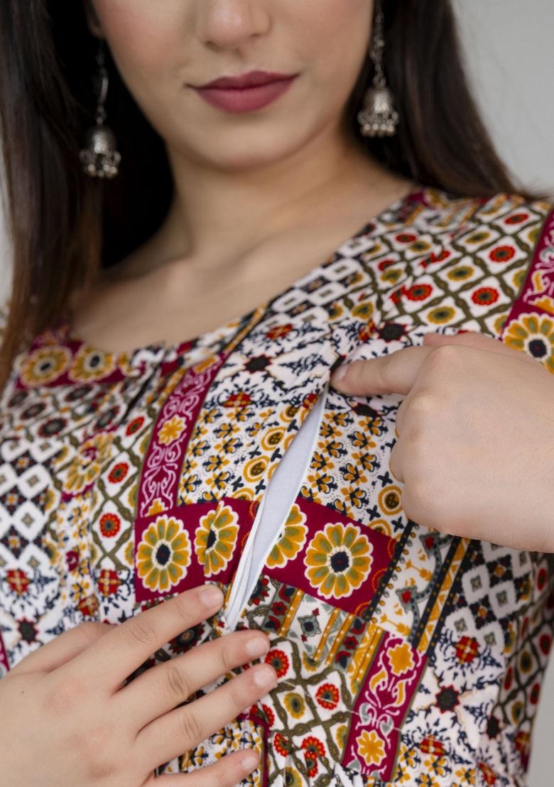 Multi Printed Cotton Dress - Indya