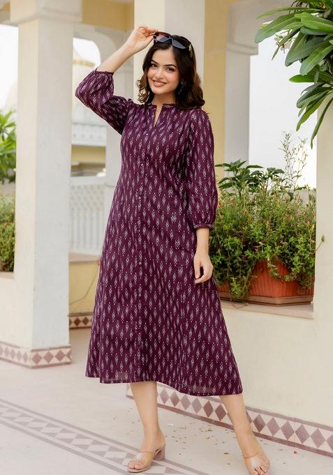 Purple Printed Cotton Dress