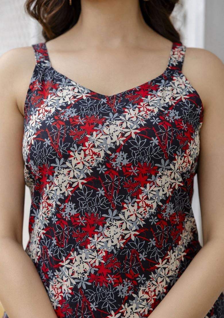 Black Printed Cotton Dress - Indya