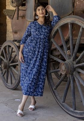 Blue Printed Cotton Dress