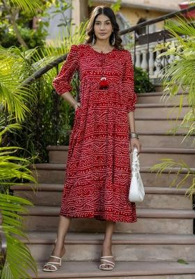 Red Printed Cotton Dress